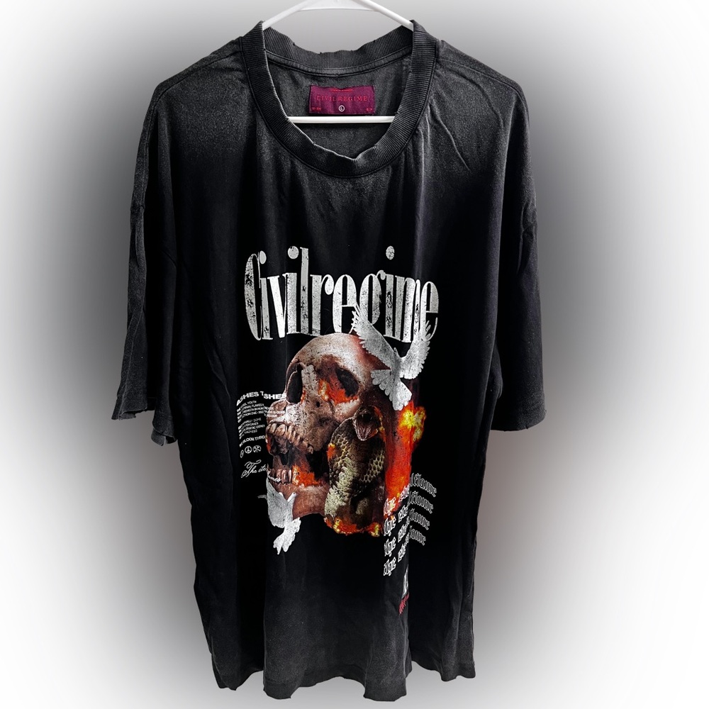 Darc Sport Civil Regime Black Tee with Skull and Dove Design